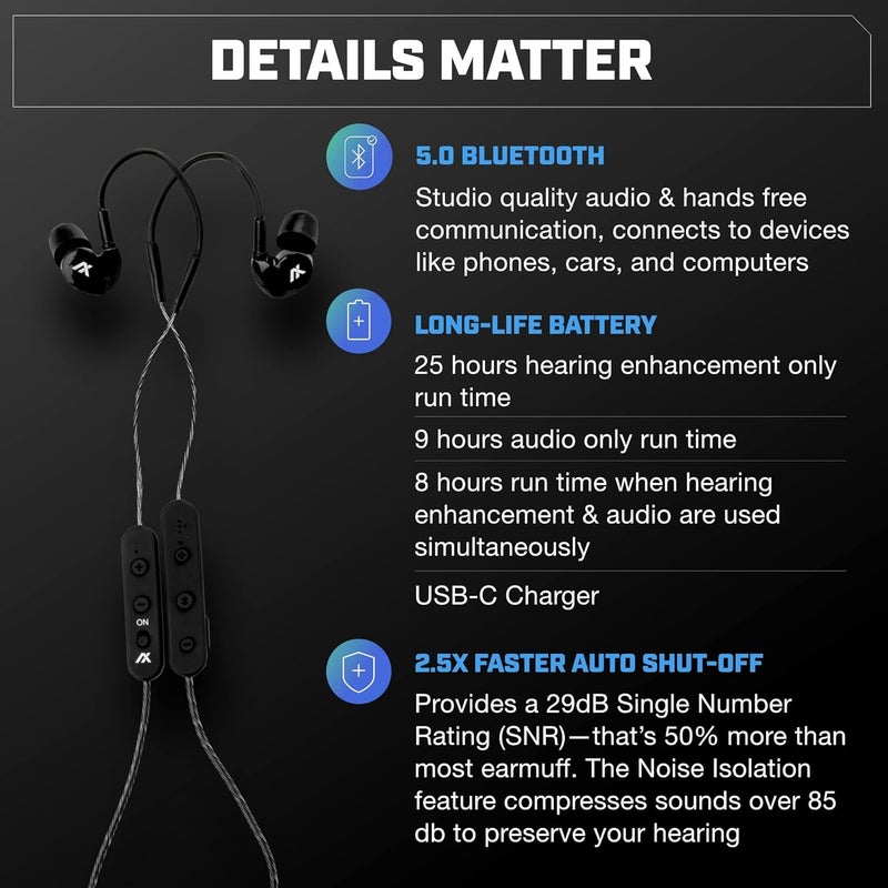 AXIL GS Extreme 2.0 Shooting Ear Buds – Hearing Enhancement & Noise Isolation Bluetooth Earbuds – w/Dynamic Speakers – 25-Hour - Image 5